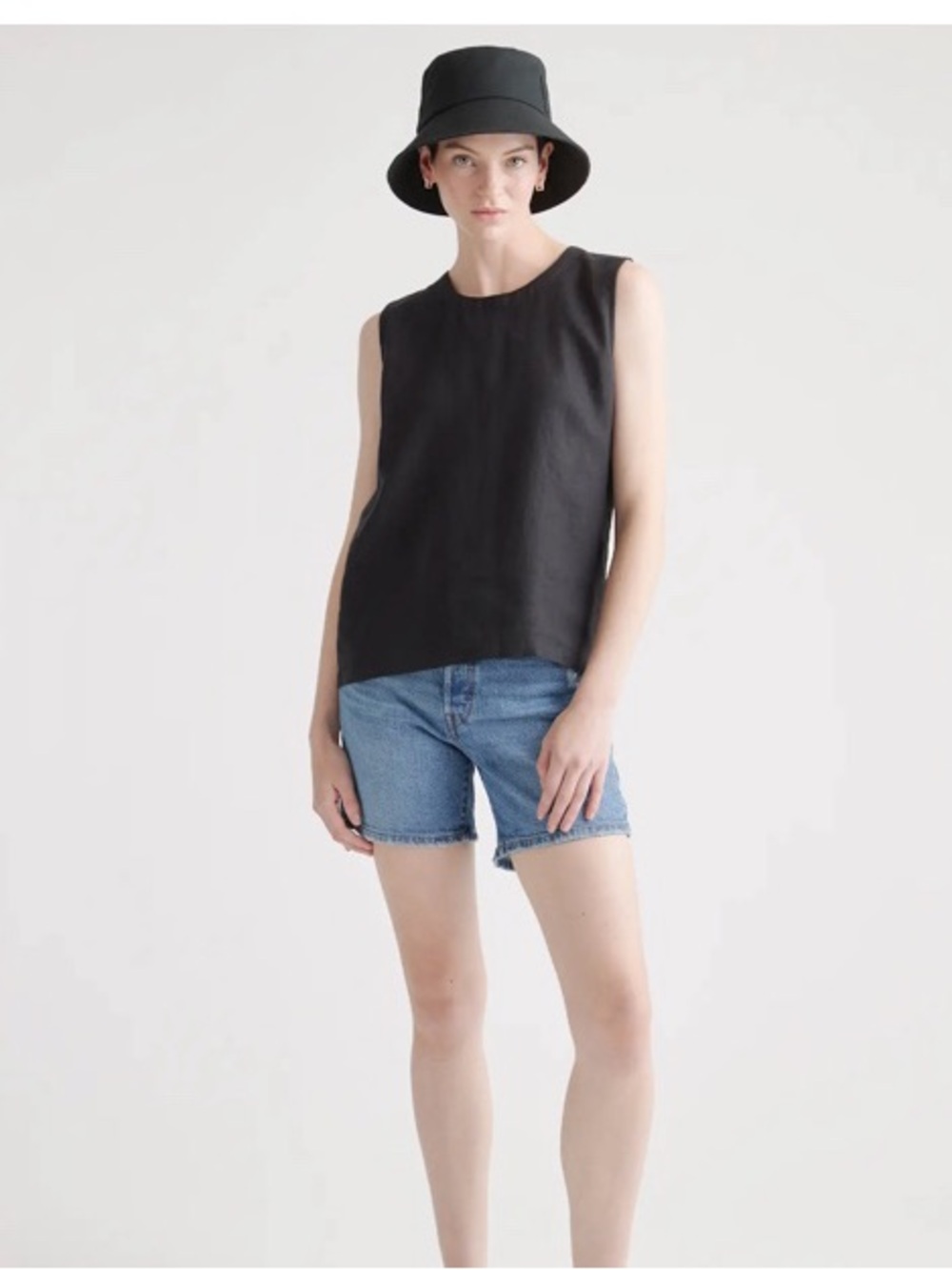 Quince Small Black 100% European Flax Linen Tank Blouse Minimalist Lagenlook